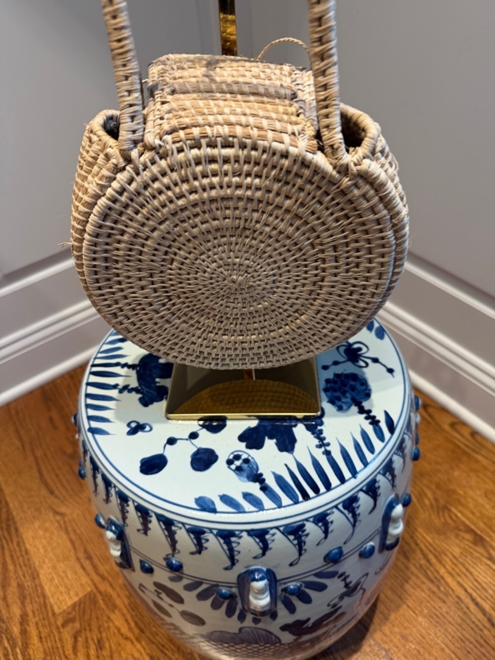 Woven Round Straw Handbag in Natural - Picture 3 of 4
